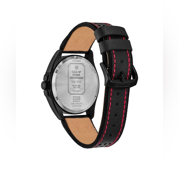 Citizen Marvel Disney Official Iron Man Stainless Steel Leather Watch & Pin,NWT - Picture 8 of 13